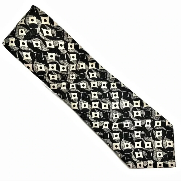 2/$30 CRICKETEER Black/Cream Abstract Silk Tie Eclectic Grandpa Style - Picture 2 of 12